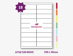 Coloured Removable Labels For Inkjet/Laser Printers, 18 per sheet, 100 x 30mm, LP18/100 REMC
