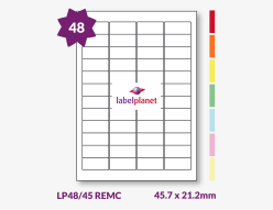 Coloured Removable Labels For Inkjet/Laser Printers, 48 per sheet, 45.7 x 21.2mm, LP48/45 REMC