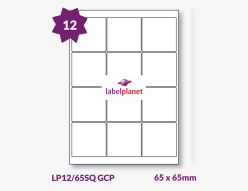 Gloss Clear Polyester Labels For Inkjet Printers, 12 per sheet, 65 x 65mm, LP12/65SQ GCP
