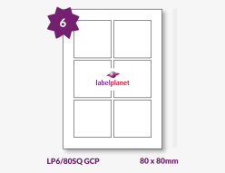 Gloss Clear Polyester Labels For Inkjet Printers, 6 per sheet, 80 x 80mm, LP6/80SQ GCP