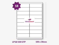 Gloss Clear Polyester Labels For Laser Printers, 18 per sheet, 100 x 30mm, LP18/100 GTP