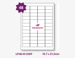 Gloss White Polyester Labels For Laser Printers, 48 per sheet, 45.7 x 21.2mm, LP48/45 GWP