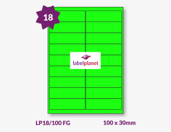 Green Fluorescent Labels For Laser Labels, 18 per sheet, 100 x 30mm, LP18/100 FG