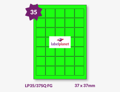 Green Fluorescent Labels For Laser Printers, 35 per sheet, 37 x 37mm, LP35/37SQ FG