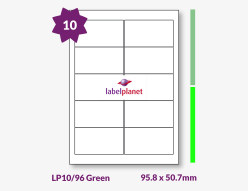 Green Labels For Inkjet/Laser Labels, 10 per sheet, 95.8 x 50.7mm, LP10/96 Green
