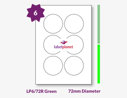 Green Labels For Inkjet/Laser Labels, 6 per sheet, 72mm diameter, LP6/72R Green