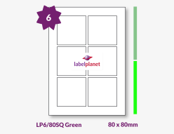 Green Labels For Inkjet/Laser Labels, 6 per sheet, 80 x 80mm, LP6/80SQ Green