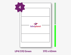 Green Labels For Inkjet/Laser Printers, 4 per sheet, 192 x 62mm, LP4/192 Green