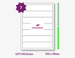 Green Labels For Inkjet/Laser Printers, 7 per sheet, 192 x 39mm, LP7/192 Green