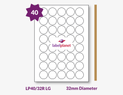 Luxury Gold Labels For Laser Printers, 40 per sheet, 32mm diameter, LP40/32R LG