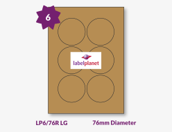 Luxury Metallic Gold Labels For Laser Printers, 6 per sheet, 76mm diameter, LP6/76R LG