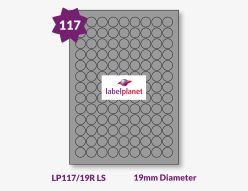 Luxury Metallic Silver Labels For Laser Printers, 117 per sheet, 19mm diameter, LP117/19R LS