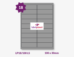 Luxury Metallic Silver Labels For Laser Printers, 18 per sheet, 100 x 30mm, LP18/100 LS