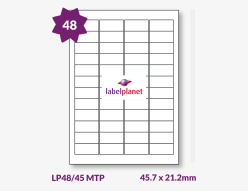 Matt Clear Polyester Labels For Laser Printers, 48 per sheet, 45.7 x 21.2mm, LP48/45 MTP