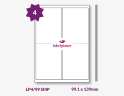 Matt Silver Metallic Polyester Labels For Laser Printers, 4 per sheet, 99.1 x 139mm, LP4/99 SMP
