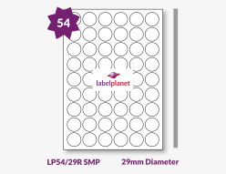 Matt Silver Metallic Polyester Labels For Laser Printers, 54 per sheet, 29mm diameter, LP54/29R SMP