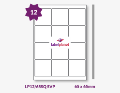 Matt Silver Security Void Polyester Labels For Laser Printers, 12 per sheet, 65 x 65mm, LP12/65SQ SVP