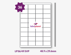 Matt Silver Security Void Polyester Labels For Laser Printers, 36 per sheet, 48.9 x 29.6mm, LP36/49 SVP