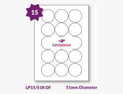 Matt White Freezer Labels For Laser Printers, 15 per sheet, 51mm diameter, LP15/51R DF