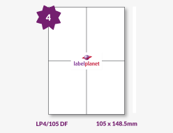 Matt White Freezer Labels For Laser Printers, 4 per sheet, 105 x 148.5mm, LP4/105 DF