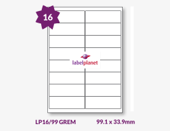 Matt White Low Tack Labels For Inkjet/Laser Printers, 16 per sheet, 99.1 x 33.9mm, LP16/99 GREM