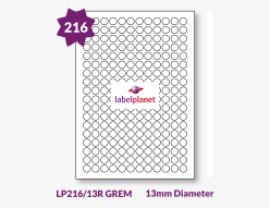 Matt White Low Tack Labels For Inkjet/Laser Printers, 216 per sheet, 13mm diameter, LP216/13R GREM