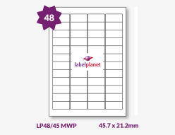 Matt White Polyester Labels For Laser Printers, 48 per sheet, 45.7 x 21.2mm, LP48/45 MWP