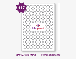 Matt White Premium Quality Labels For Inkjet/Laser Printers, 117 per sheet, 19mm diameter, LP117/19R MPQ