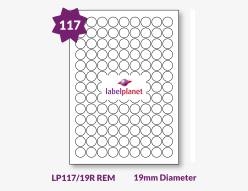 Matt White Removable Labels For Inkjet/Laser Printers, 117 per sheet, 19mm diameter, LP117/19R REM