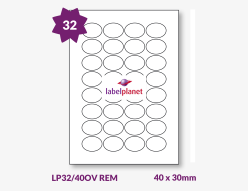 Matt White Removable Labels For Inkjet/Laser Printers, 32 per sheet, 40 x 30mm, LP32/40OV REM