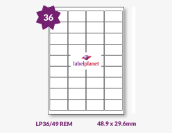Matt White Removable Labels For Inkjet/Laser Printers, 36 per sheet, 48.9 x 29.6mm, LP36/49 REM