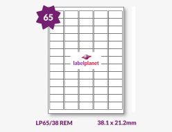Matt White Removable Labels For Inkjet/Laser Printers, 65 per sheet, 38.1 x 21.2mm, LP65/38 REM