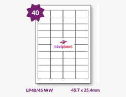 Matt White Wash Off Labels For Inkjet/Laser Printers, 40 per sheet, 45.7 x 25.4mm, LP40/45 WW