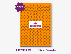 Orange Fluorescent Labels For Laser Printers, 117 per sheet, 19mm diameter, LP117/19R FO