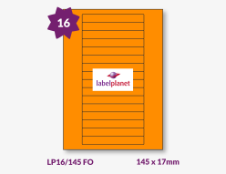 Orange Fluorescent Labels For Laser Printers, 16 per sheet, 145 x 17mm, LP16/145 FO