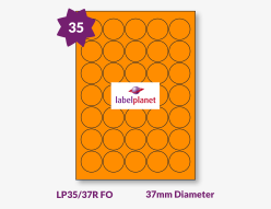 Orange Fluorescent Labels For Laser Printers, 35 per sheet, 37mm diameter, LP35/37R FO