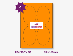 Orange Fluorescent Labels For Laser Printers, 4 per sheet, 90 x 135mm, LP4/90OV FO