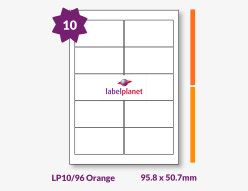 Orange Labels For Inkjet/Laser Labels, 10 per sheet, 95.8 x 50.7mm, LP10/96 Orange