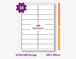 Orange Labels For Inkjet/Laser Labels, 18 per sheet, 100 x 30mm, LP18/100 Orange