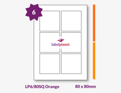 Orange Labels For Inkjet/Laser Labels, 6 per sheet, 80 x 80mm, LP6/80SQ Orange