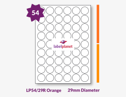 Orange Labels For Inkjet/Laser Printers, 54 per sheet, 29mm diameter, LP54/29R Orange