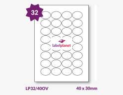 Oval Labels For Inkjet/Laser Printers, 32 per sheet, 40 x 30mm, LP32/40OV