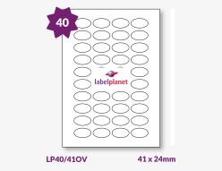 Oval Labels For Inkjet/Laser Printers, 40 per sheet, 41 x 24mm, LP40/41OV