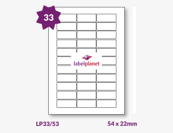 Paper Labels, 33 White Labels Per Sheet, 54 x 22mm, LP33/53