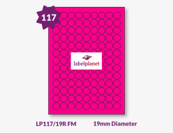 Pink Fluorescent Labels For Laser Printers, 117 per sheet, 19mm diameter, LP117/19R FM