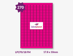 Pink Fluorescent Labels For Laser Printers, 270 per sheet, 17.8 x 10mm, LP270/18 FM