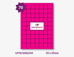 Pink Fluorescent Labels For Laser Printers, 70 per sheet, 25 x 25mm, LP70/25SQ FM