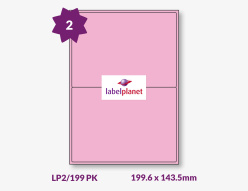 Pink Labels For Inkjet/Laser Printers, 2 per sheet, 199.6 x 143.5mm, LP2/199 PK