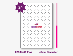 Pink Labels For Inkjet/Laser Printers, 24 per sheet, 40mm diameter, LP24/40R Pink