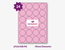 Pink Labels For Inkjet/Laser Printers, 24 per sheet, 45mm diameter, LP24/45R PK